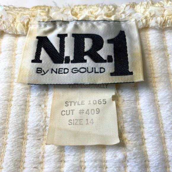 NR1 By Ned Gould Ivory Ribbon and Sequins Stretch Top Size 14 Cocktail Party - Picture 4 of 10